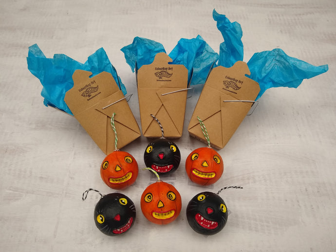Pumpkin & Cat Clay Ornaments